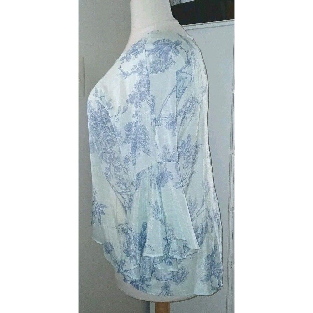 LC LAUREN CONRAD Womens XXL Boho Floral Bell Slv Open Back Design Green Blue Top - Picture 9 of 12